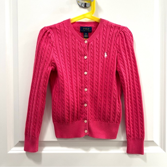 Polo Ralph Lauren Girls Mini Cable Knit Cotton Cardigan Pink Size 6X - Picture 1 of 5